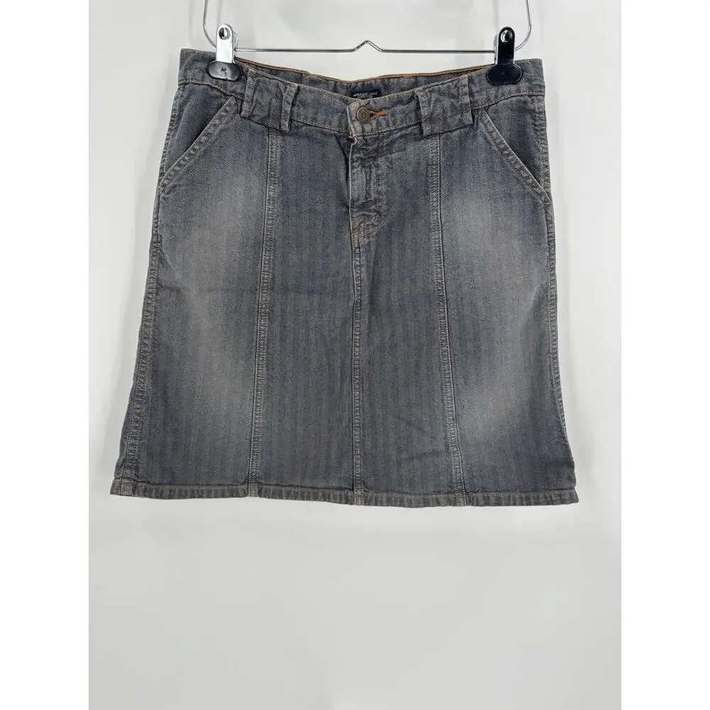 Vintage American Eagle Skirt Womens 8 Gray Blue Denim Jean Stripe Y2K 90s Pocket